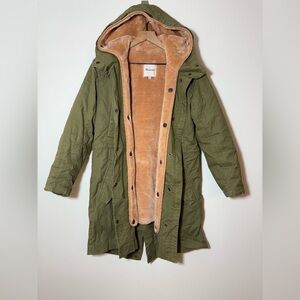 Madewell Parka Coat Women's XXS Olive Green Bedford Convertible Lined Pockets